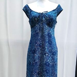 Y2K Blue Floral Print Babydoll Off-the-Shoulder Whimsigoth Mini Dress